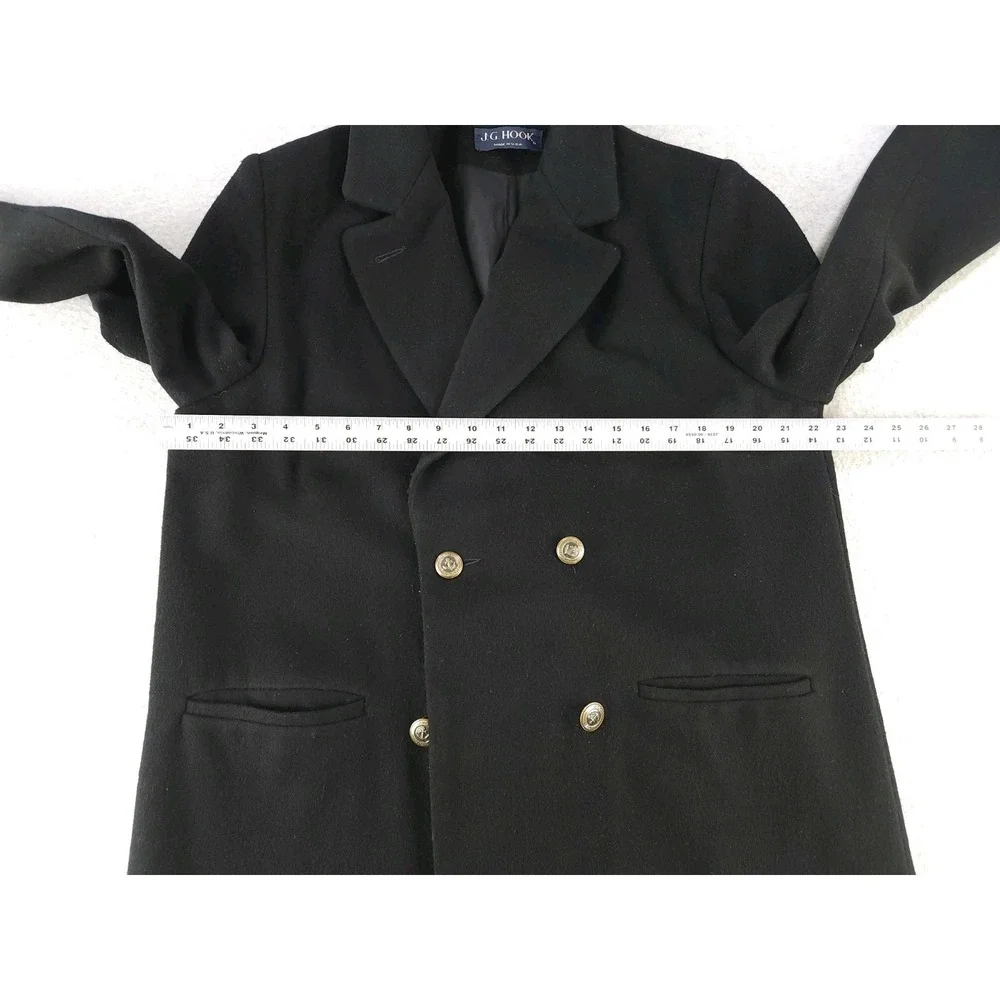 Vintage J.G. Hook Black Wool Jacket Med‎ Length Overcoat Winter USA Women's L/XL